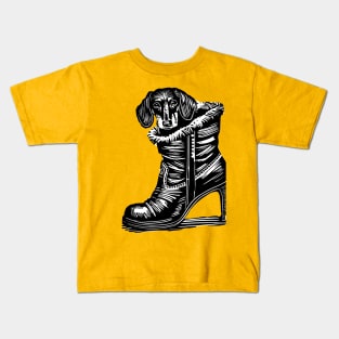 Dachshund Dog on a boot Kids T-Shirt